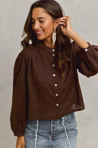 3D Floral Woven Button Front Shirt -