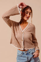 Scallop Trim Open Knit Cardigan -