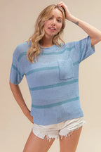 Patch Pocket Striped Lightweight Sweater -