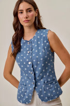 Polka Dot Scalloped Denim Vest -