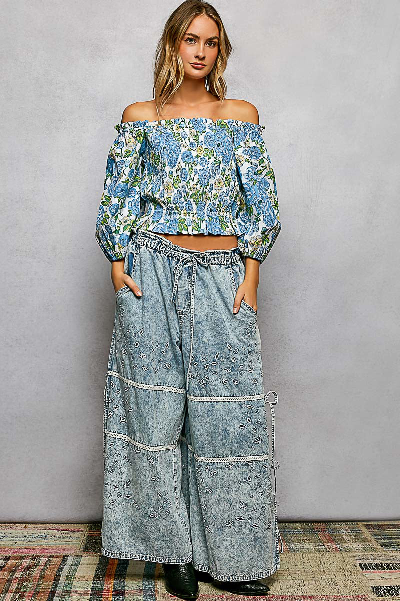Floral Smocked Off-Shoulder Blouse -