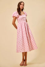 Polka Dot Puff Sleeve Midi Dress -