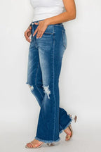 High Rise Distressed Raw Bootcut Jeans -