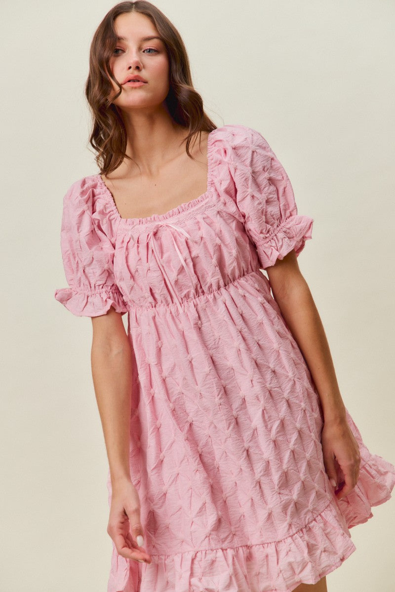 Ruched Textured Mini Dress -