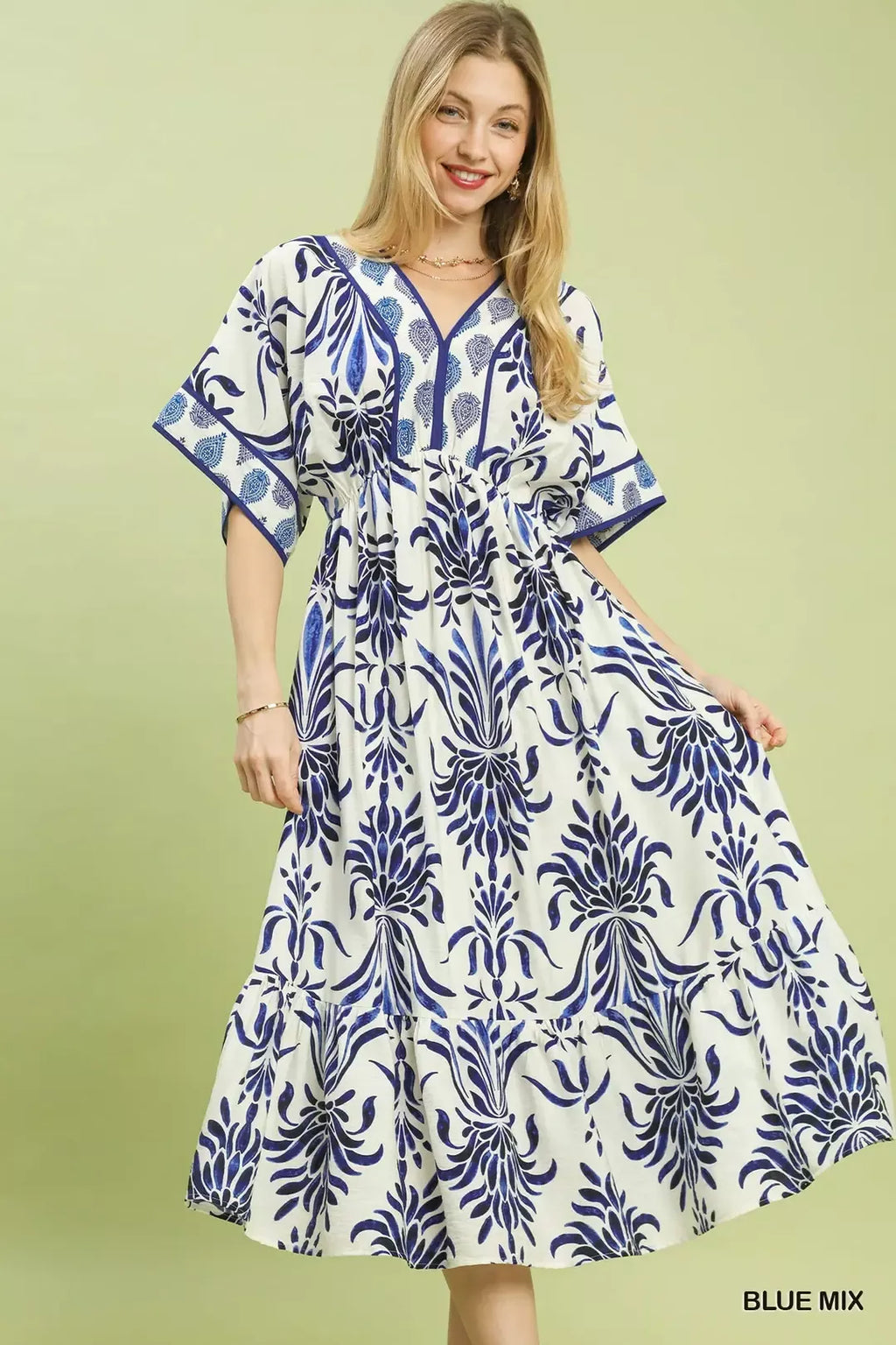 Floral Border Pocket Midi Dress -