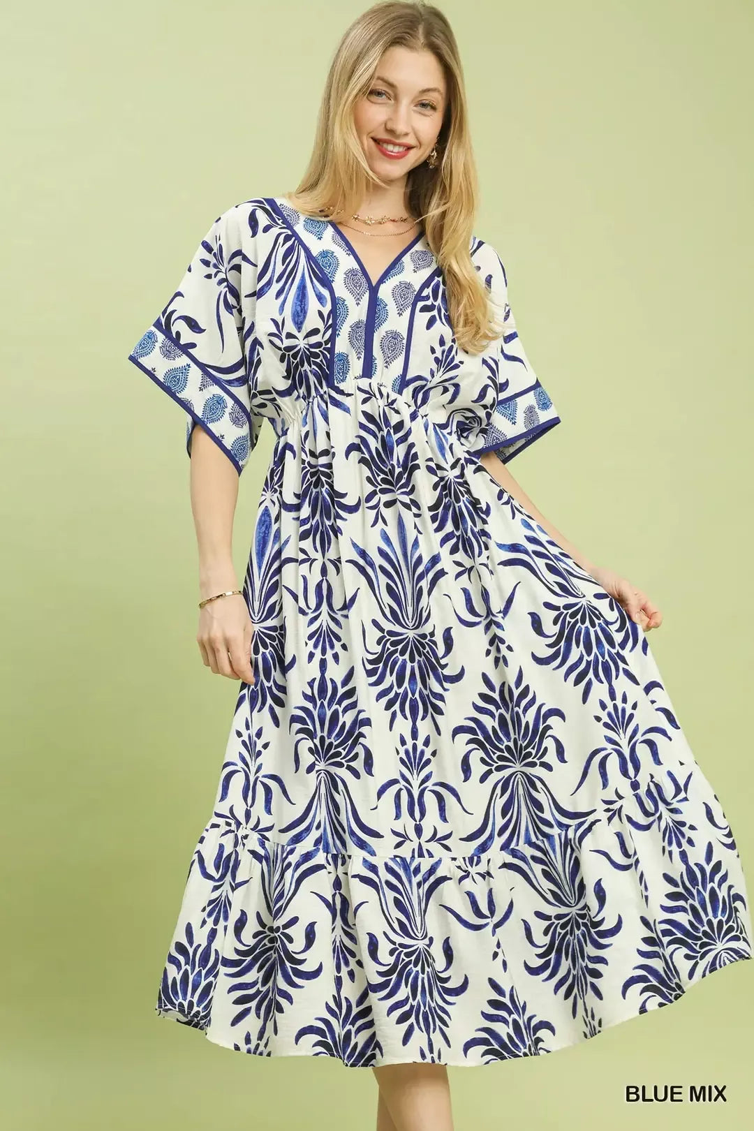 Floral Border Pocket Midi Dress -