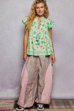 Floral Tassel Tie Flutter Blouse -