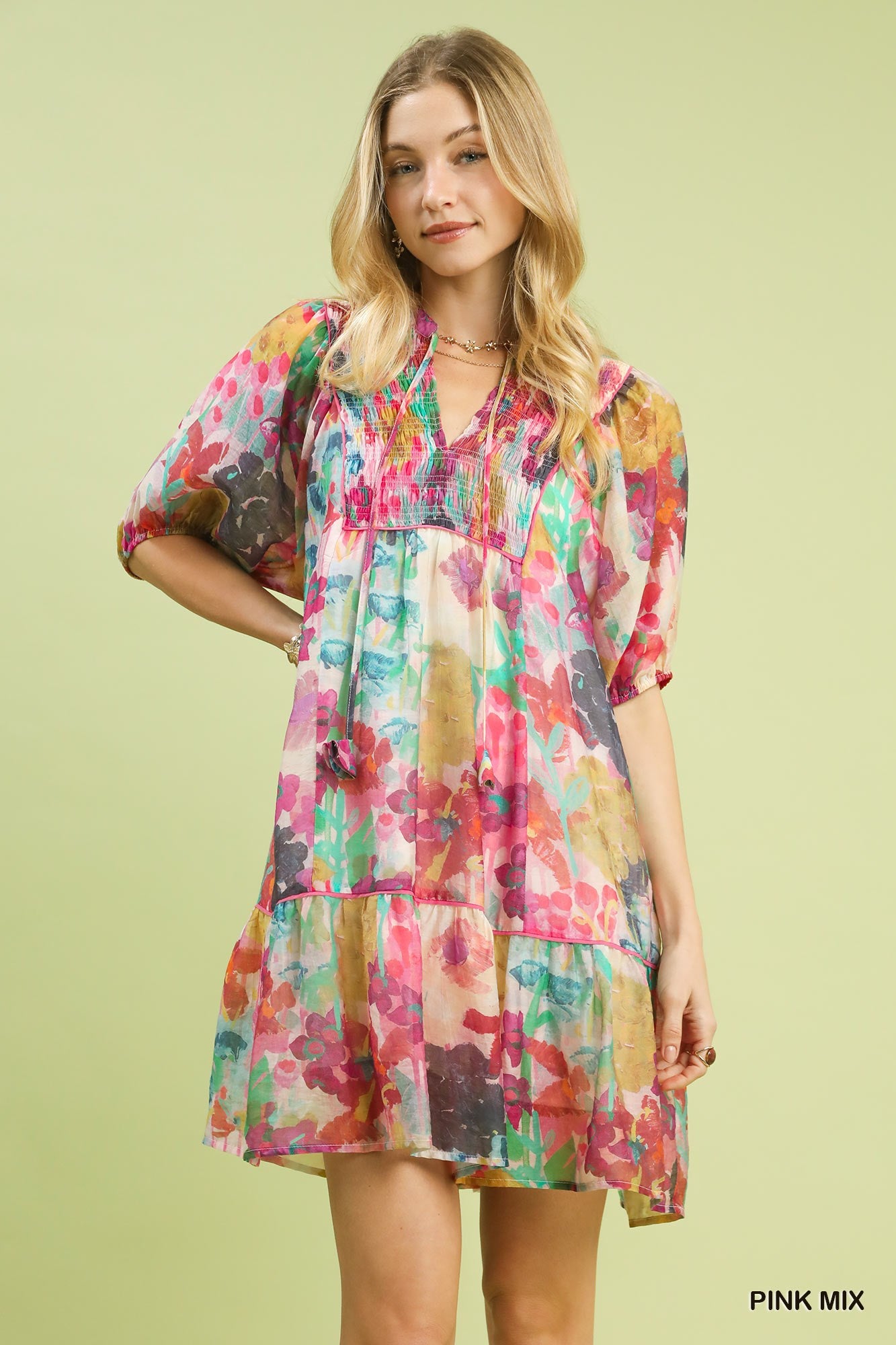 Watercolor Floral Babydoll Dress -