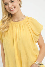 Lemon Crinkle Flutter Sleeve Blouse -