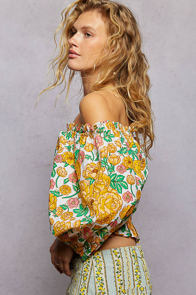 Floral Smocked Off Shoulder Blouse -