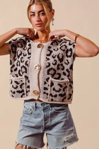 Leopard Metal Button Sweater Vest -