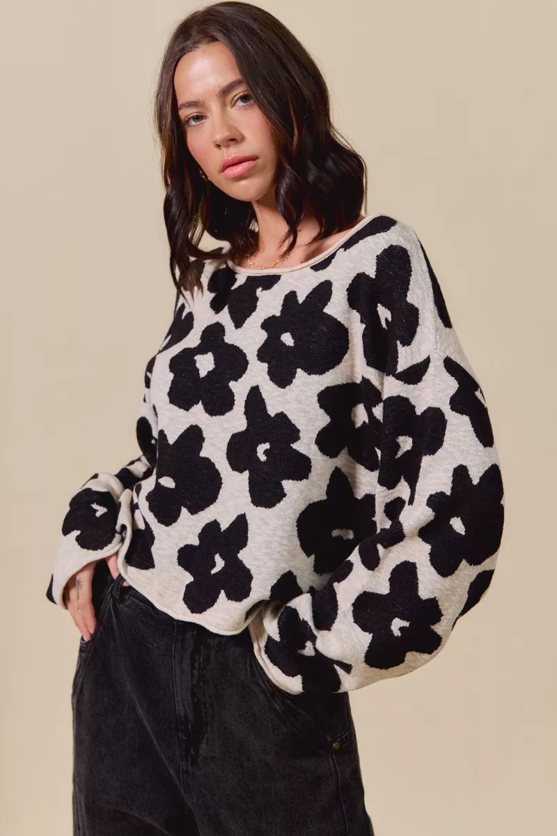 Loose Floral Knit Lightweight Sweater Secondary image