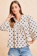 Polka Dot V Neck Blouse -