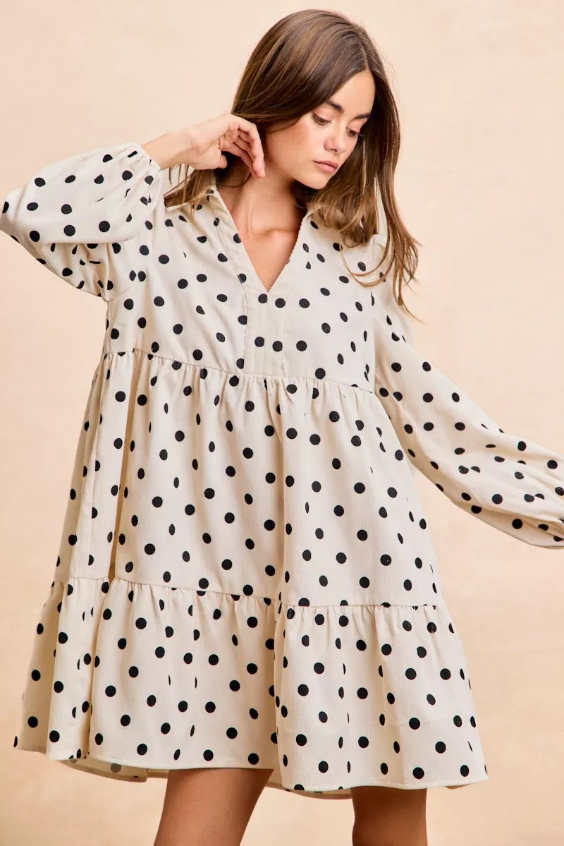 Polka Dot Corduroy Mini Dress -