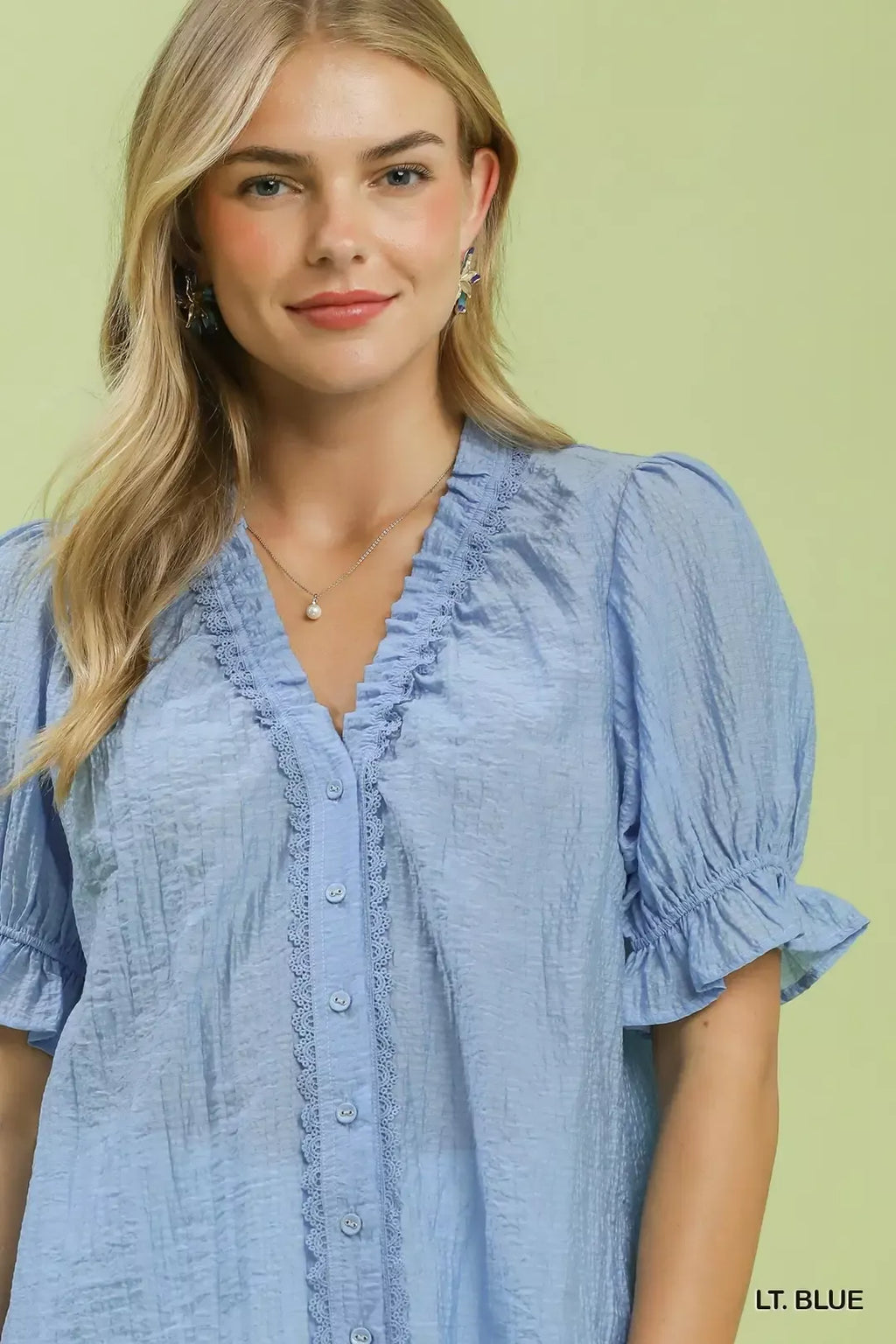 Textured Puff Sleeve Button Top -