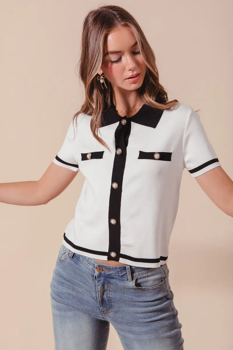 Button Down Knit Sweater Shirt -