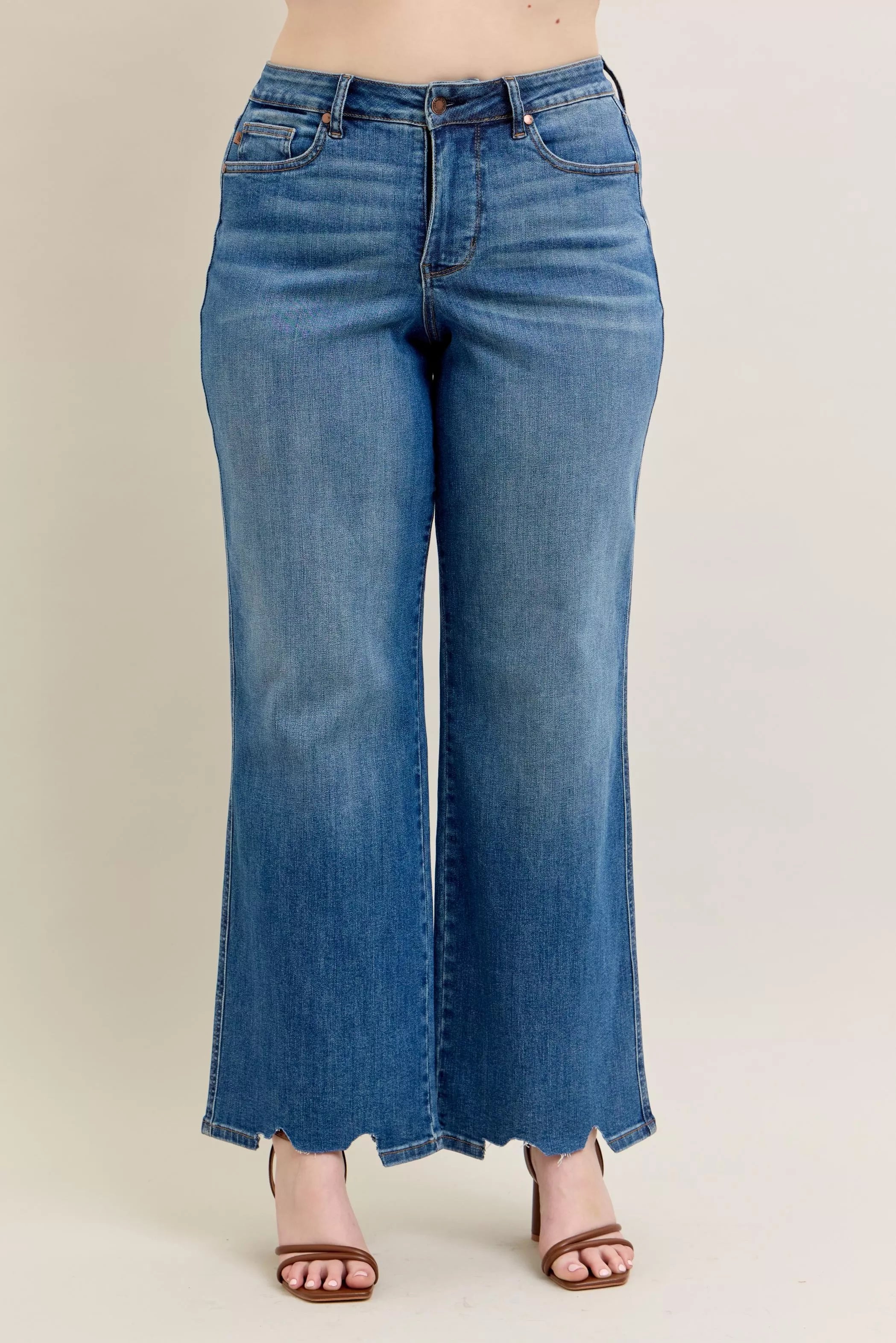 Tummy Control Wide Leg Frayed HemJeans -