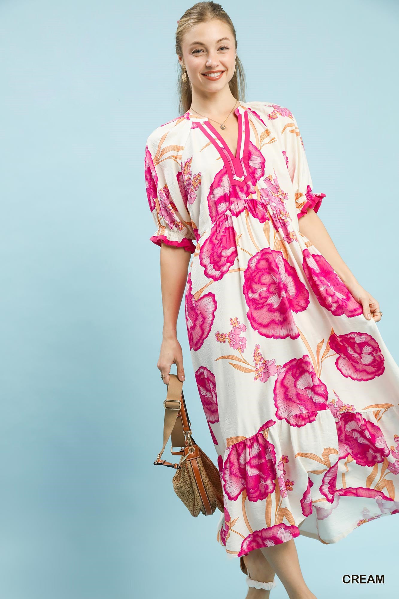 Contrast Trim Floral Midi Dress Secondary image