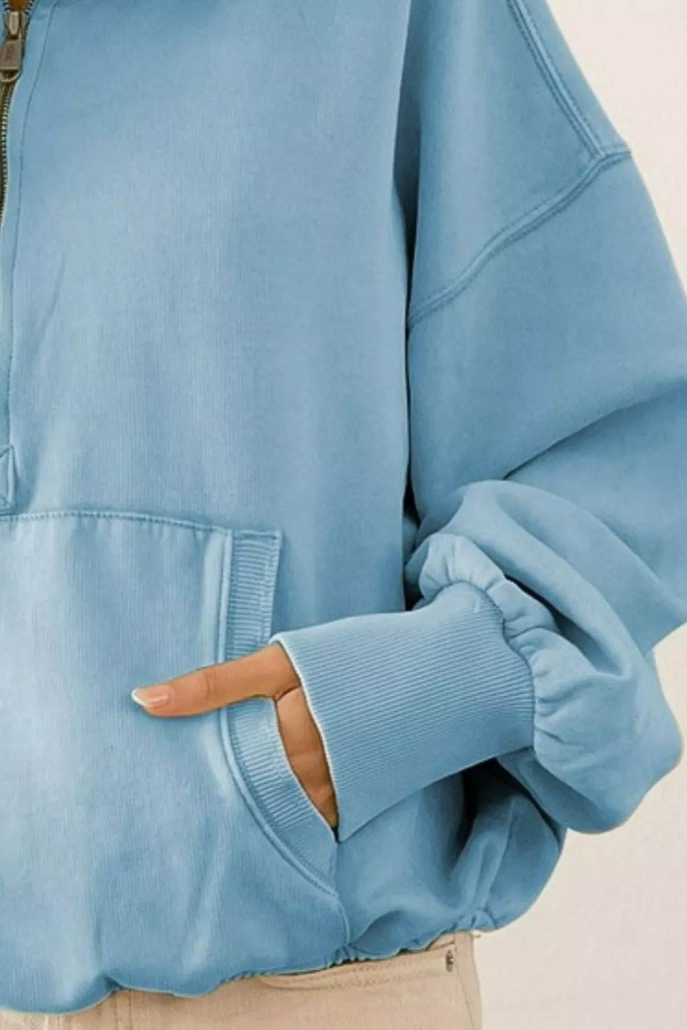 Stitch Detail Half Zip Fleece Hoodie Secondary image