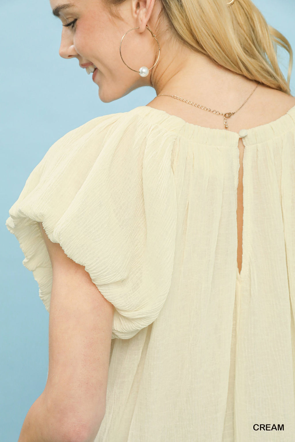 Soft Crinkle Flutter Sleeve Blouse -
