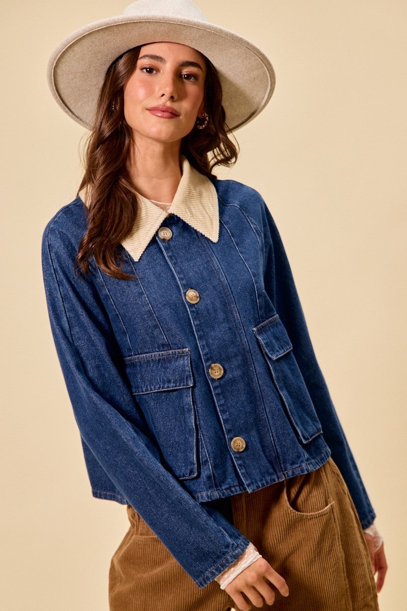 Contrast Collar Denim Jacket -