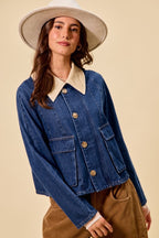 Contrast Collar Denim Jacket -