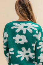 Flower Pattern Long Sleeve Sweater -
