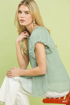 Mint Crinkle Flutter Sleeve Blouse -