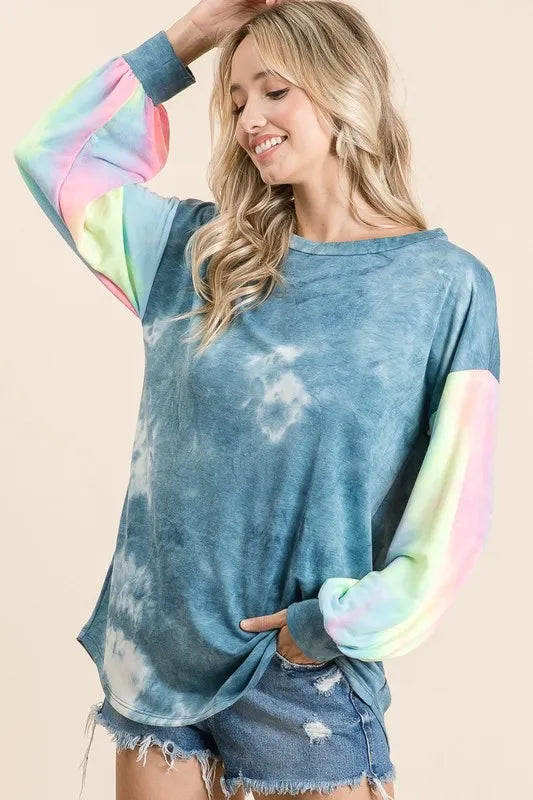 Tie Dye French Terry Contrast Sweatshirt -