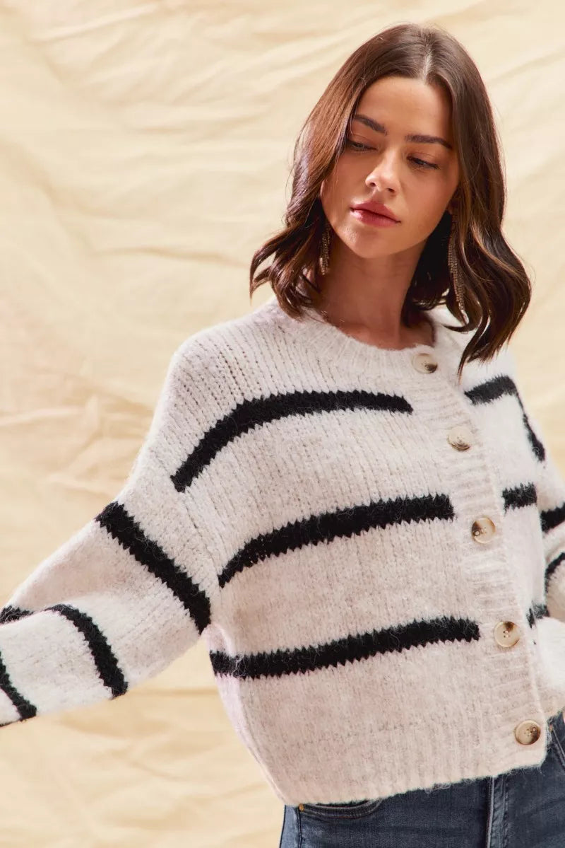 Soft Stripe Button Front Cardigan -
