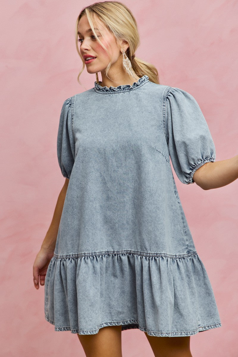 Tiered Denim Mini Dress -