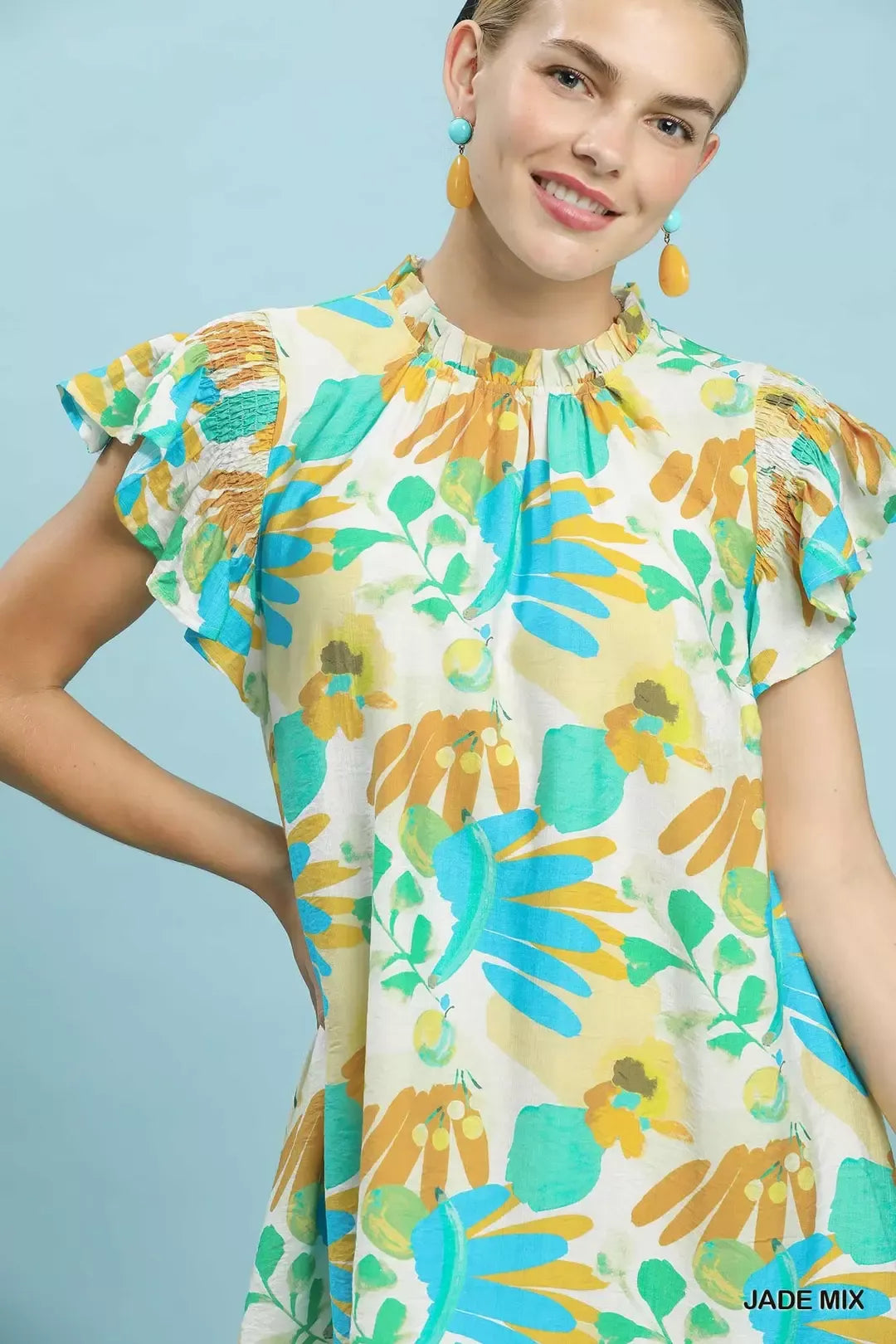 Botanical Ruffle Sleeve Mini Dress Secondary image