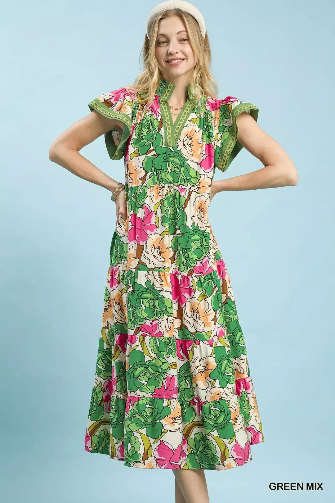 Bold Floral Tiered Midi Dress -