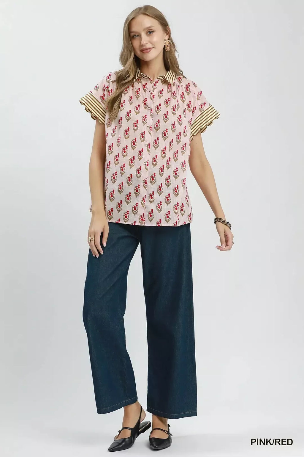 Block Print Contrast Collar Shirt -