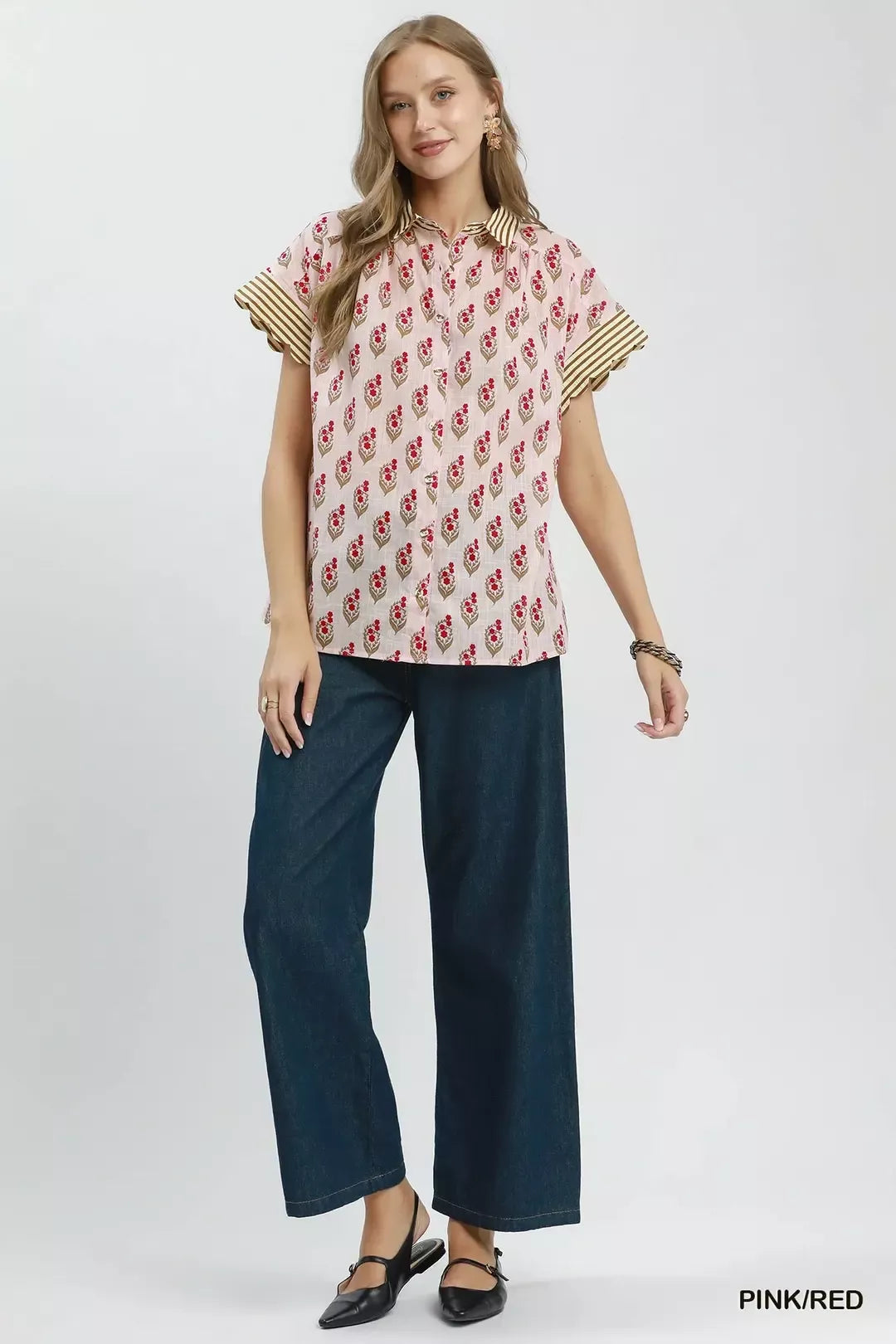 Block Print Contrast Collar Shirt -