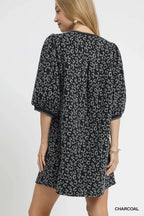 Leopard Jacquard Puff Sleeve Mini Dress -