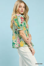 Bloomscape Jacquard Split Neck Blouse -