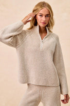 Two Tone Ribbed Half Zip Pullover -