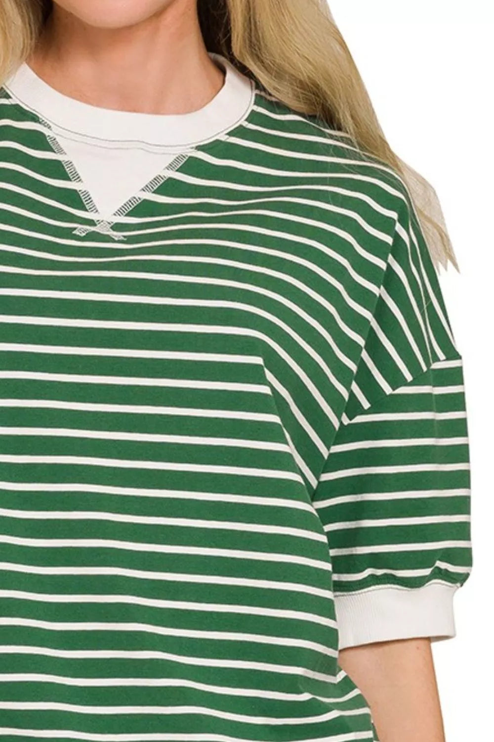 Striped Short Sleeve Rib Sweatshirt -