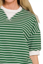 Striped Short Sleeve Rib Sweatshirt -