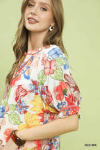 Watercolor Floral High Low Blouse -
