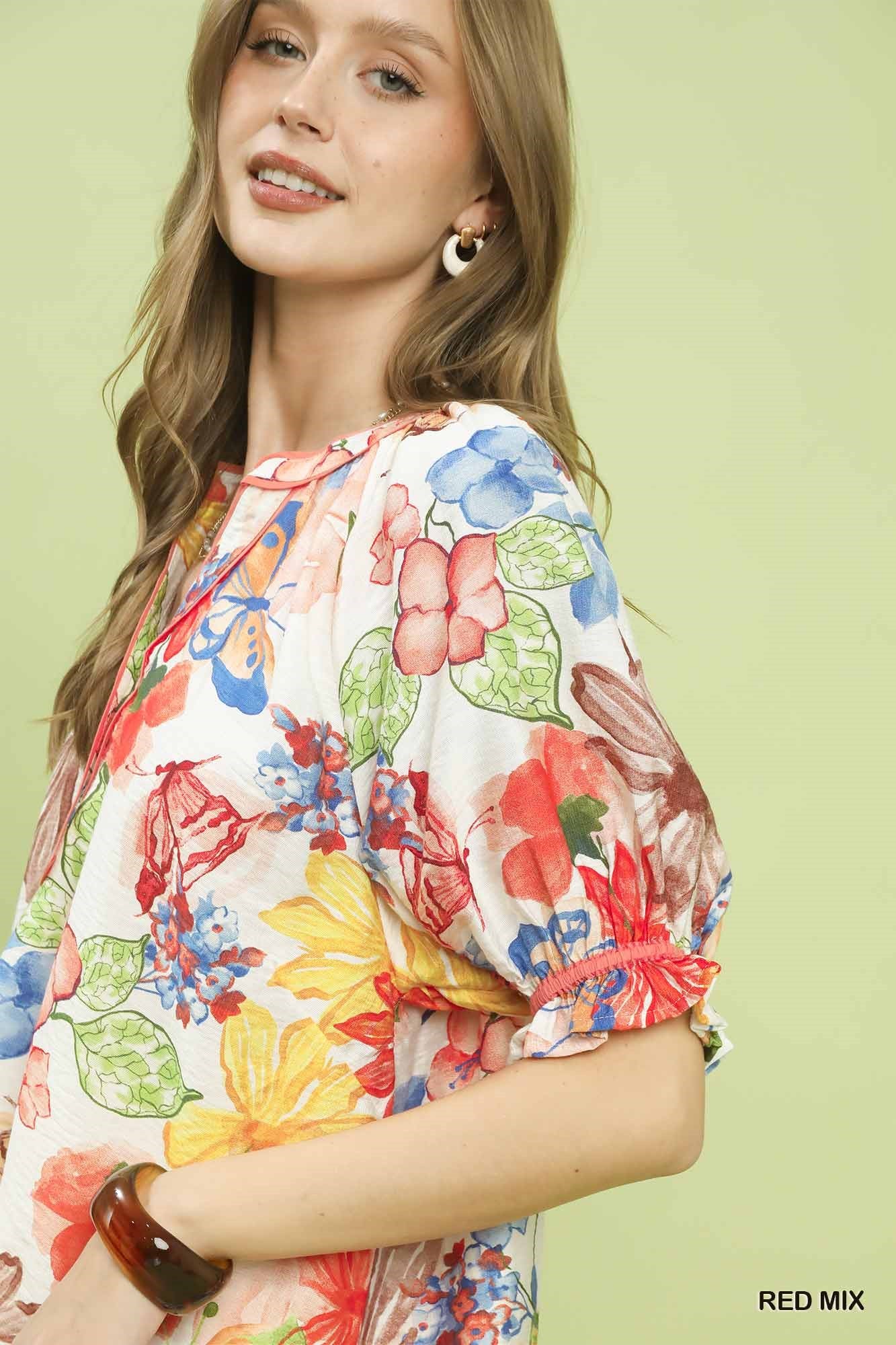 Watercolor Floral High Low Blouse -