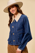 Contrast Collar Denim Jacket -