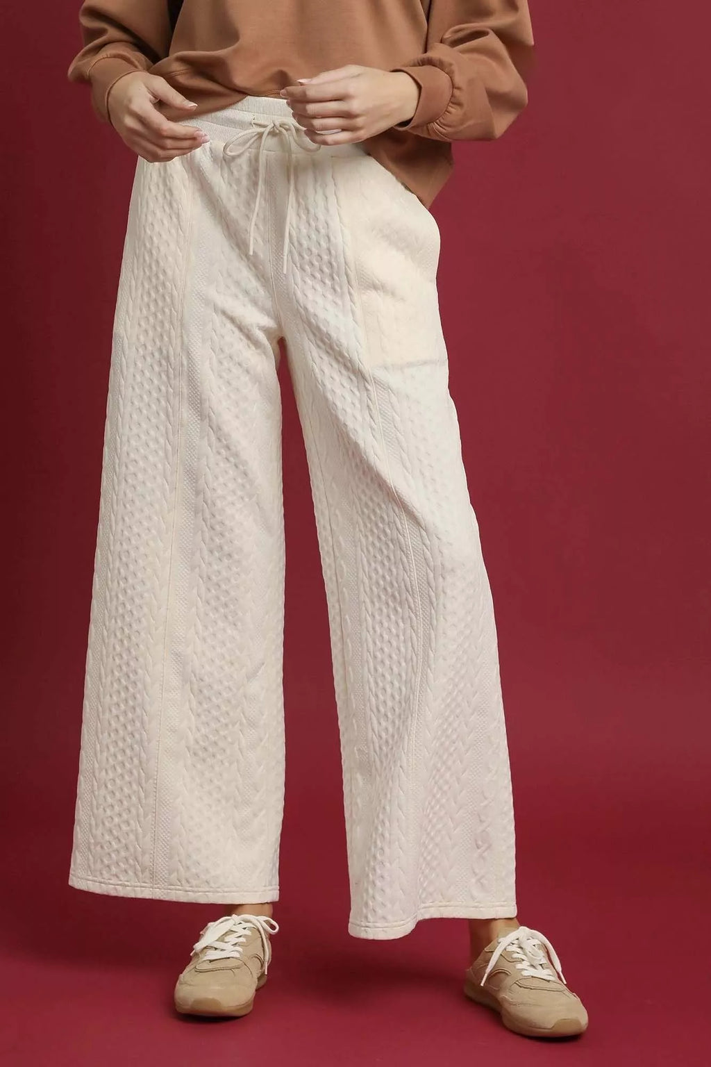 Cable Knit Textured Wide Leg Pants -