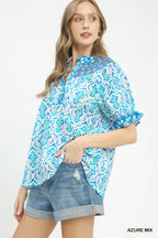 Boho Smocked Puff Sleeve Blouse -