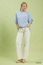 Crochet Trim Flutter Sleeve Top -
