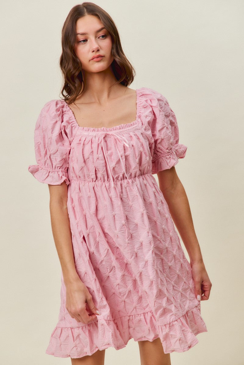 Ruched Textured Mini Dress -