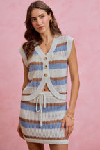 Multi Stripe Button Sweater Vest -