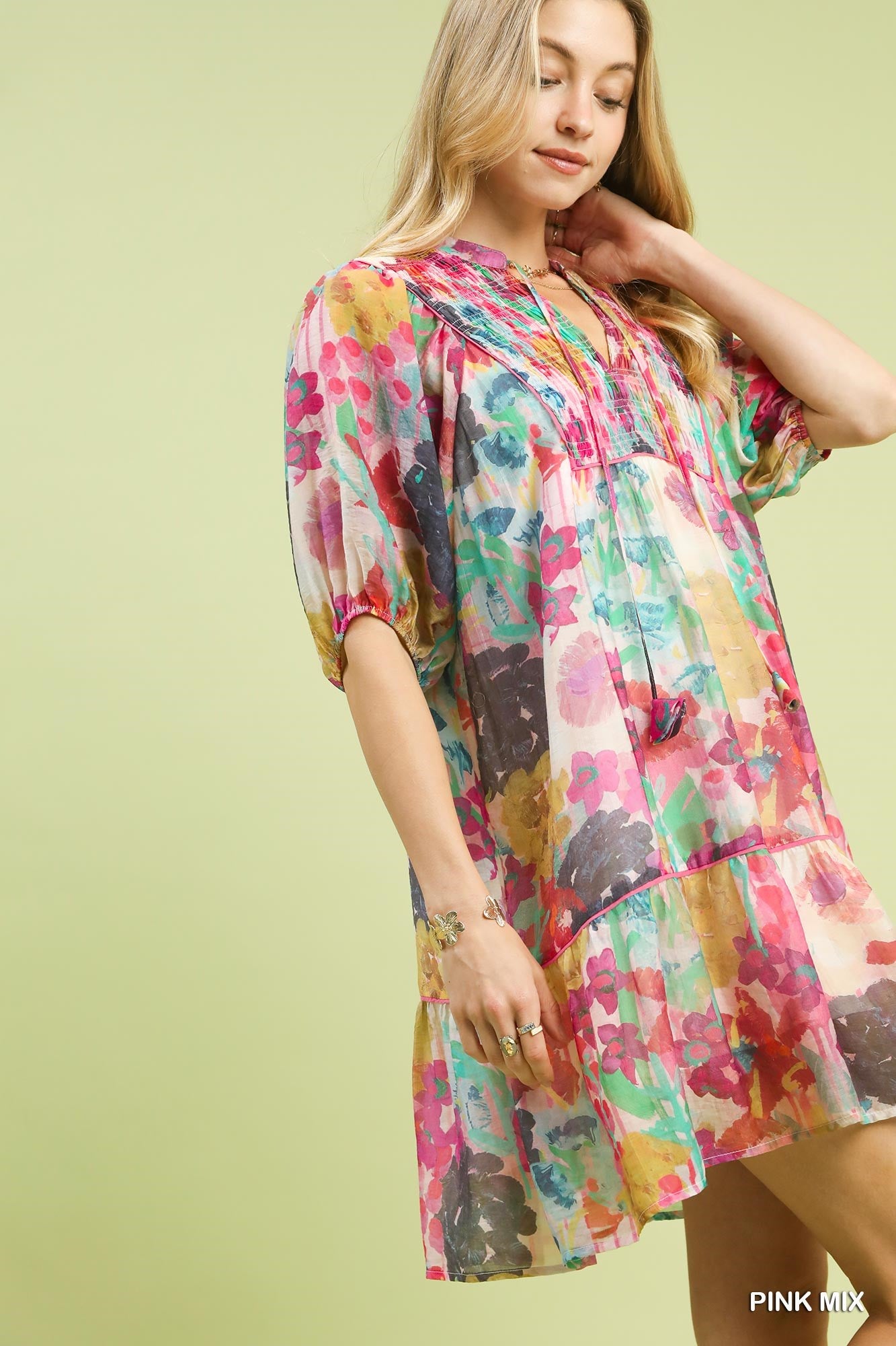 Watercolor Floral Babydoll Dress -