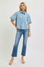 Oversized Cropped Denim Shirt -